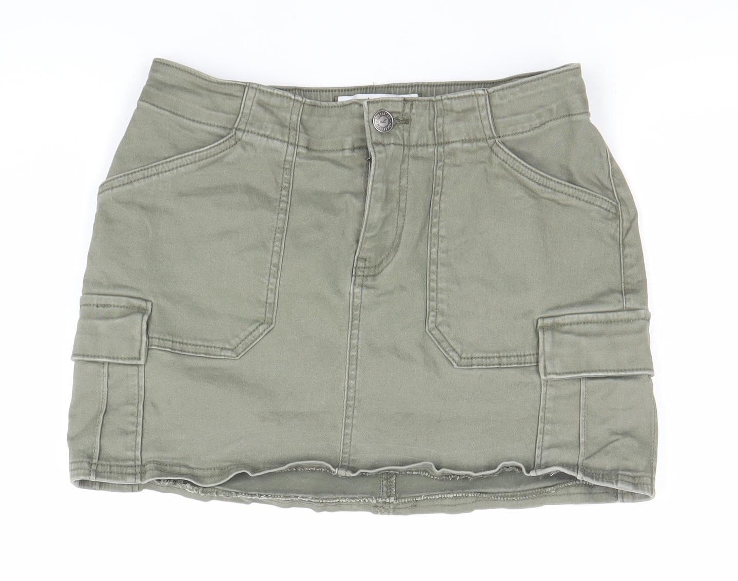 Hollister Womens Green XS Cargo Mini Skirt Low Rise Cotton Blend