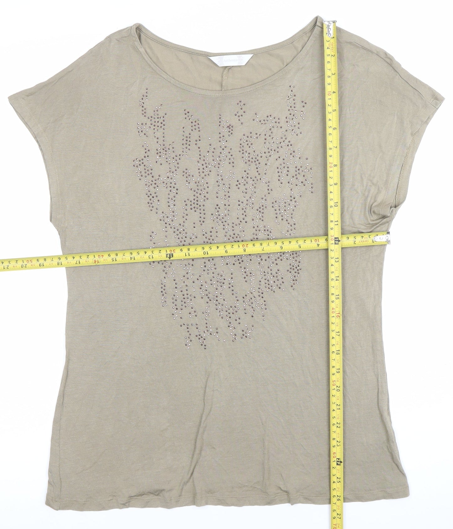 Womens UK Size 14 BHS Beige Basic T-Shirt