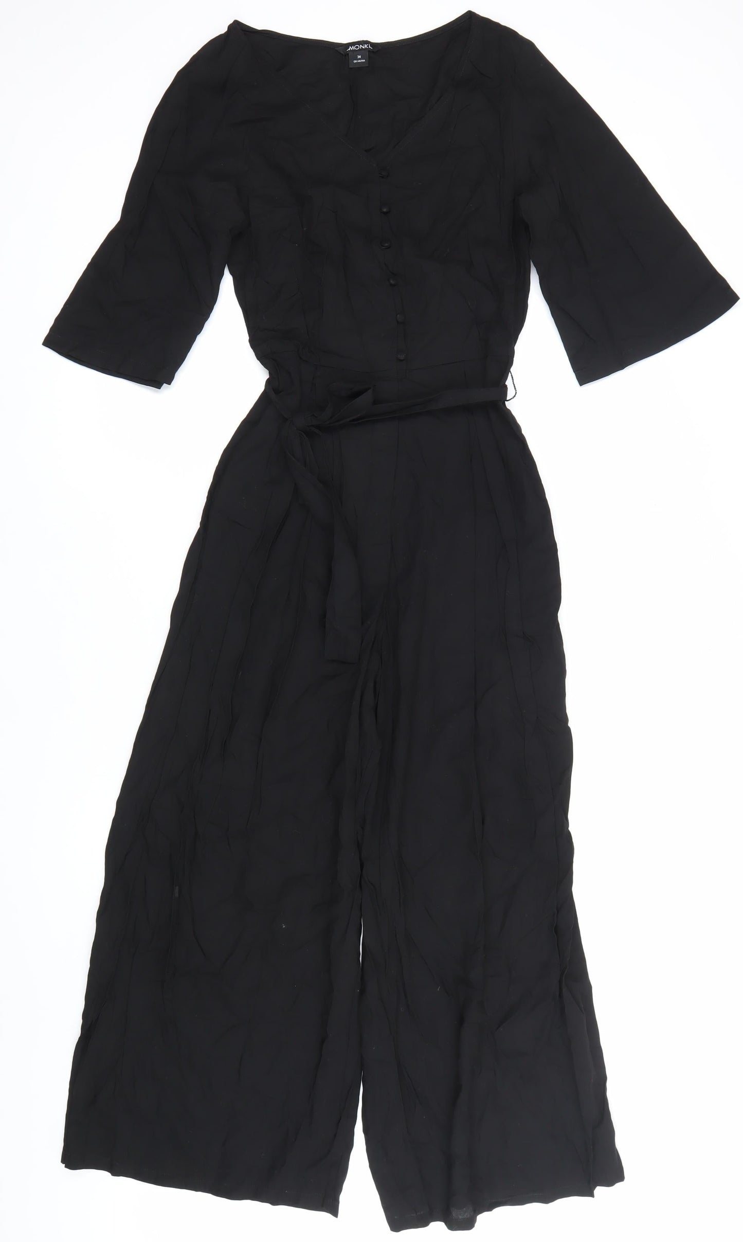 Monki Women’s Black Viscose Jumpsuit Size 8 Wide-Leg V-Neck