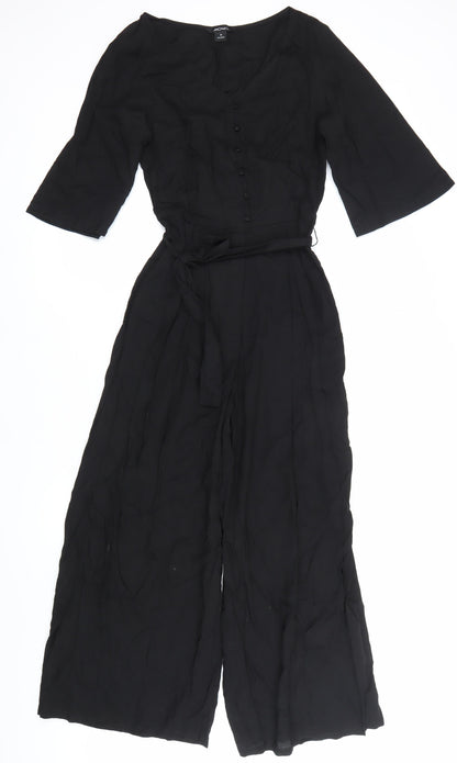 Monki Women’s Black Viscose Jumpsuit Size 8 Wide-Leg V-Neck