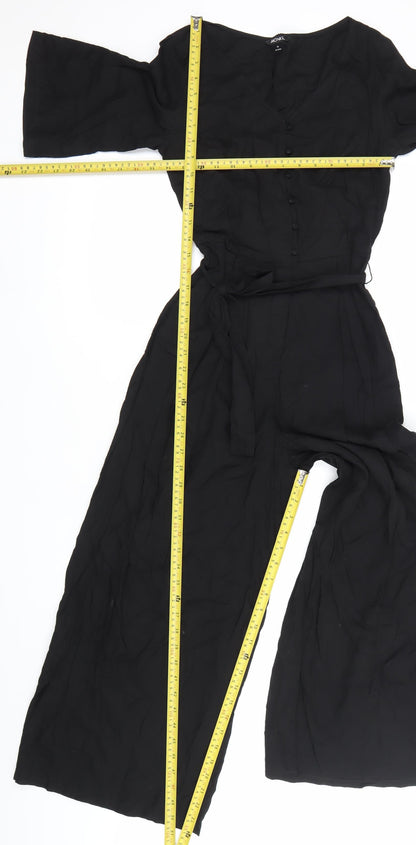Monki Women’s Black Viscose Jumpsuit Size 8 Wide-Leg V-Neck