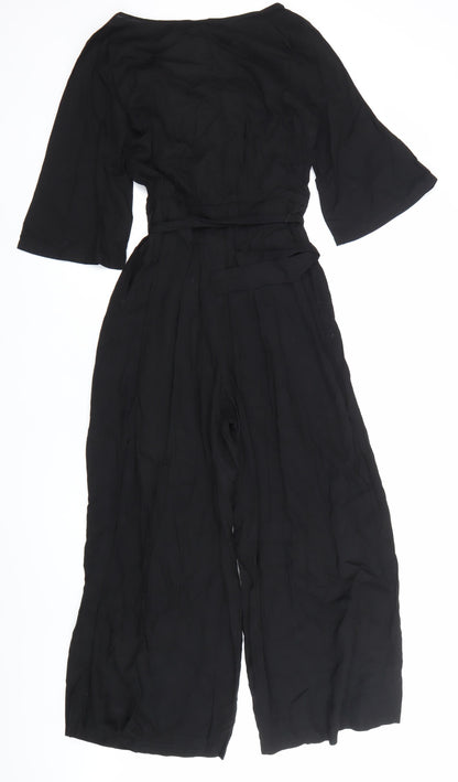 Monki Women’s Black Viscose Jumpsuit Size 8 Wide-Leg V-Neck