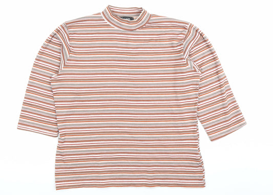 Alexon Womens Multicoloured Striped Mock Neck 3/4 Sleeve Top M