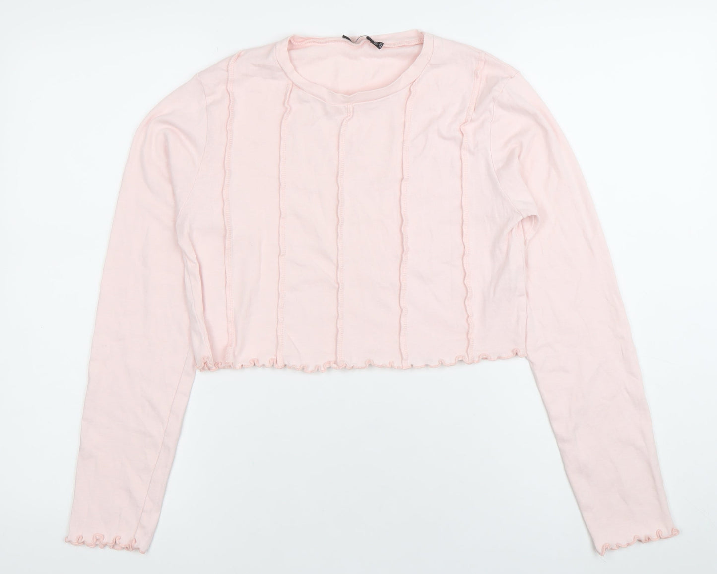 Nasty Gal Women Pink Cropped Long Sleeve Cotton T-Shirt Size 14
