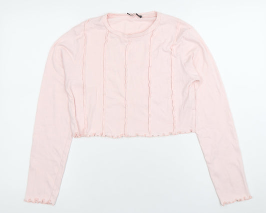 Nasty Gal Women Pink Cropped Long Sleeve Cotton T-Shirt Size 14