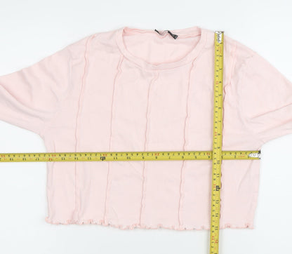 Nasty Gal Women Pink Cropped Long Sleeve Cotton T-Shirt Size 14