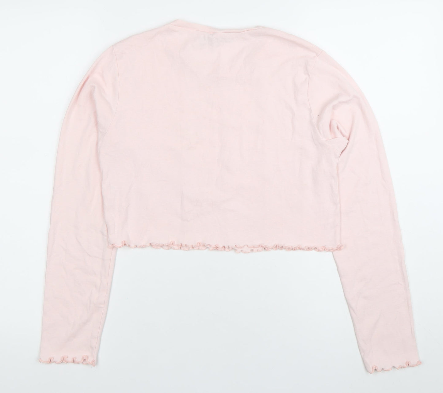 Nasty Gal Women Pink Cropped Long Sleeve Cotton T-Shirt Size 14