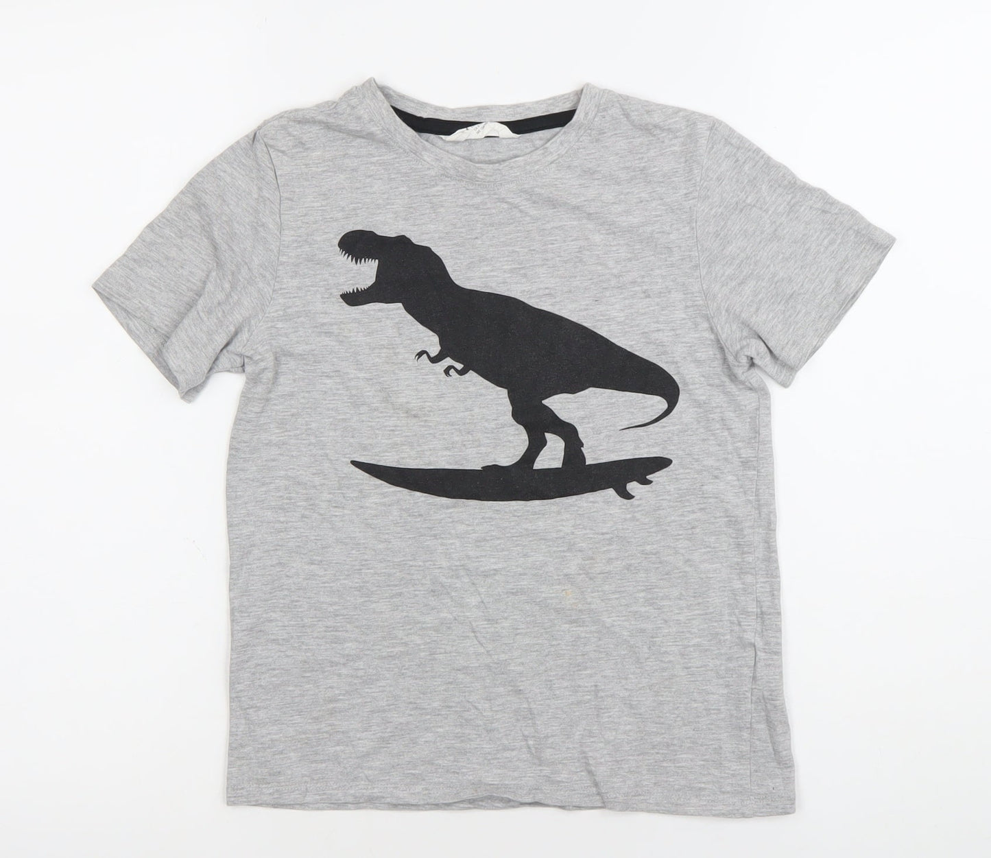 H&M Boys Grey Dinosaur Graphic T-Shirt Size 9-10 Years Cotton Blend