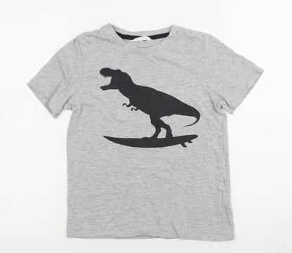 H&M Boys Grey Dinosaur Graphic T-Shirt Size 9-10 Years Cotton Blend