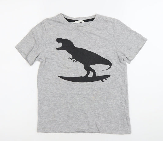 H&M Boys Grey Dinosaur Graphic T-Shirt Size 9-10 Years Cotton Blend