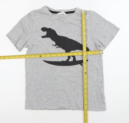 H&M Boys Grey Dinosaur Graphic T-Shirt Size 9-10 Years Cotton Blend