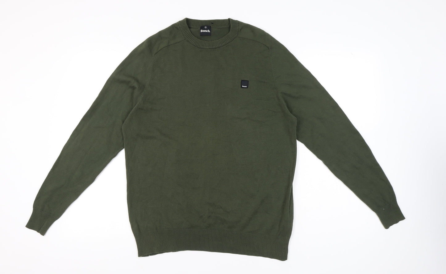 Bench Men’s Green Cotton Pullover Jumper L Crew Neck Casual