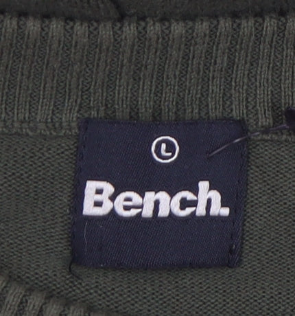 Bench Men’s Green Cotton Pullover Jumper L Crew Neck Casual