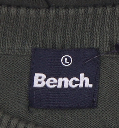Bench Men’s Green Cotton Pullover Jumper L Crew Neck Casual