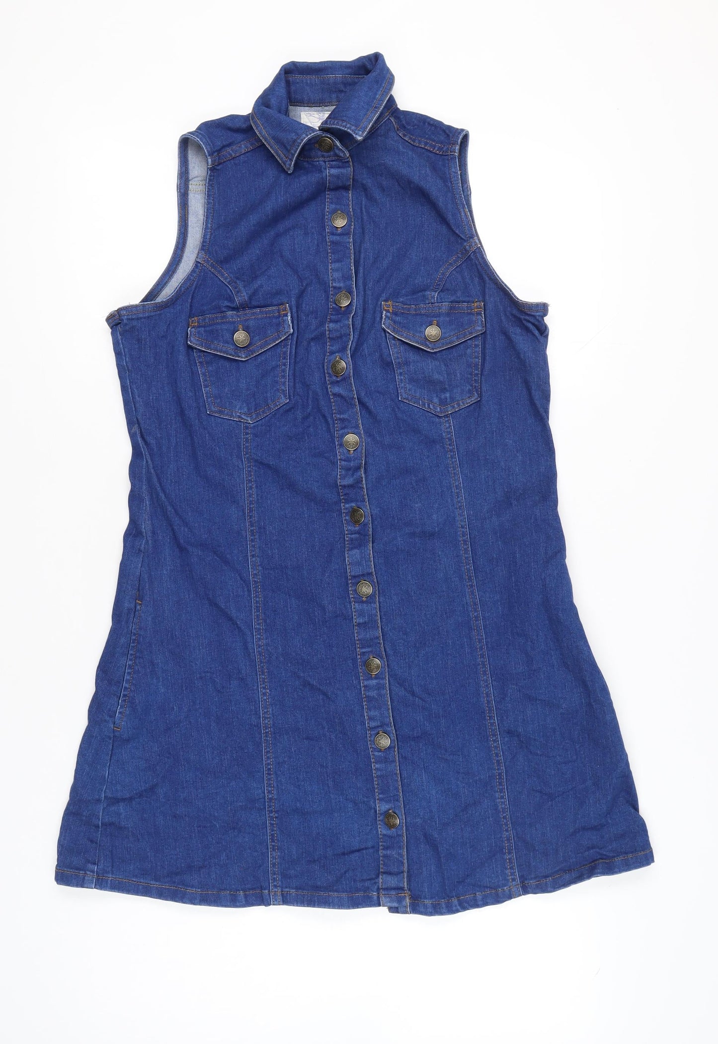 Matalan Womens Blue Denim Shirt Dress Size 14 Sleeveless Collared