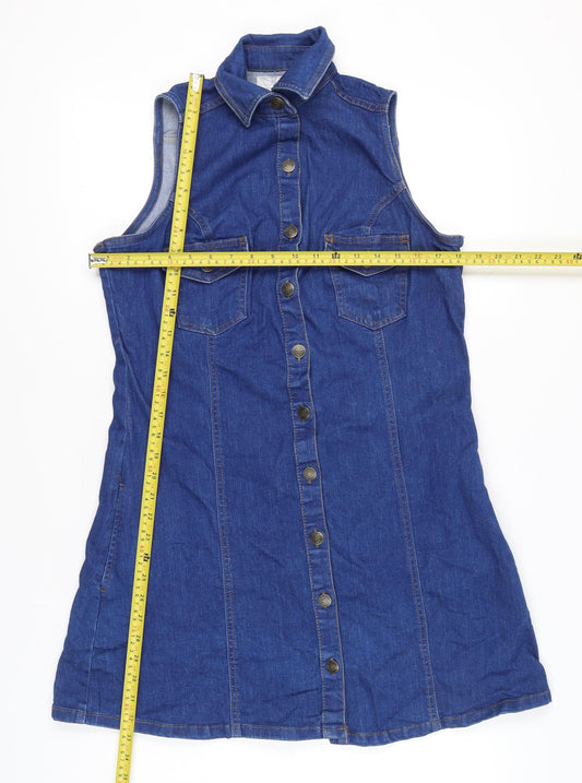 Matalan Womens Blue Denim Shirt Dress Size 14 Sleeveless Collared