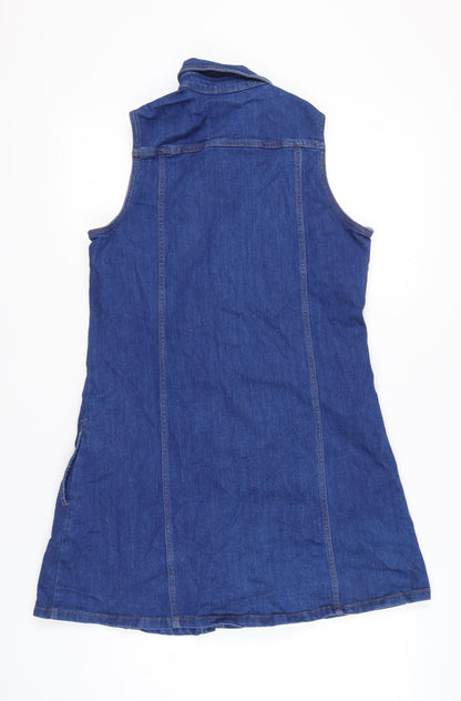 Matalan Womens Blue Denim Shirt Dress Size 14 Sleeveless Collared