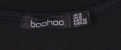 Boohoo Women Black Size 14 A-Line Short Long Sleeve V-Neck Dress