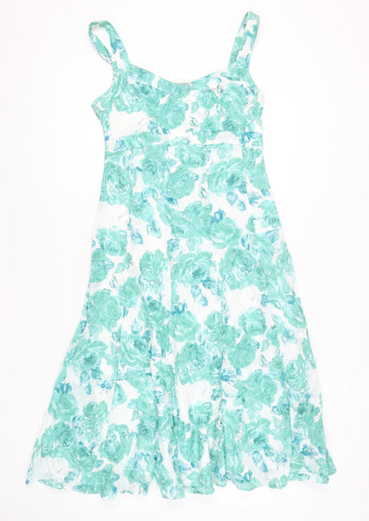 Marks and Spencer Women Green Floral A-Line Midi Dress Size 10