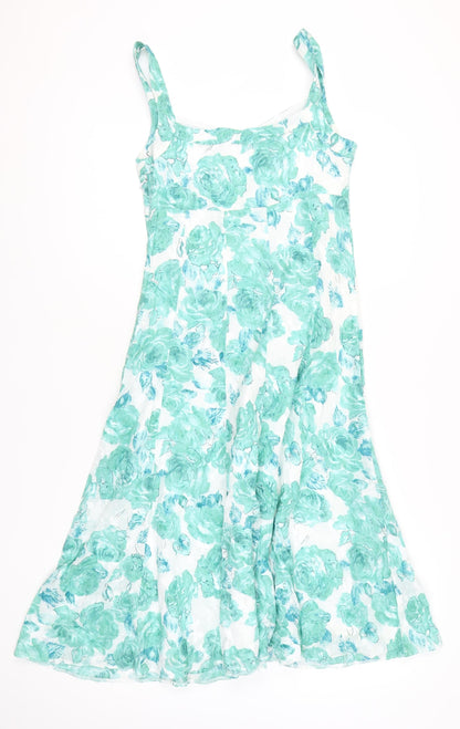Marks and Spencer Women Green Floral A-Line Midi Dress Size 10