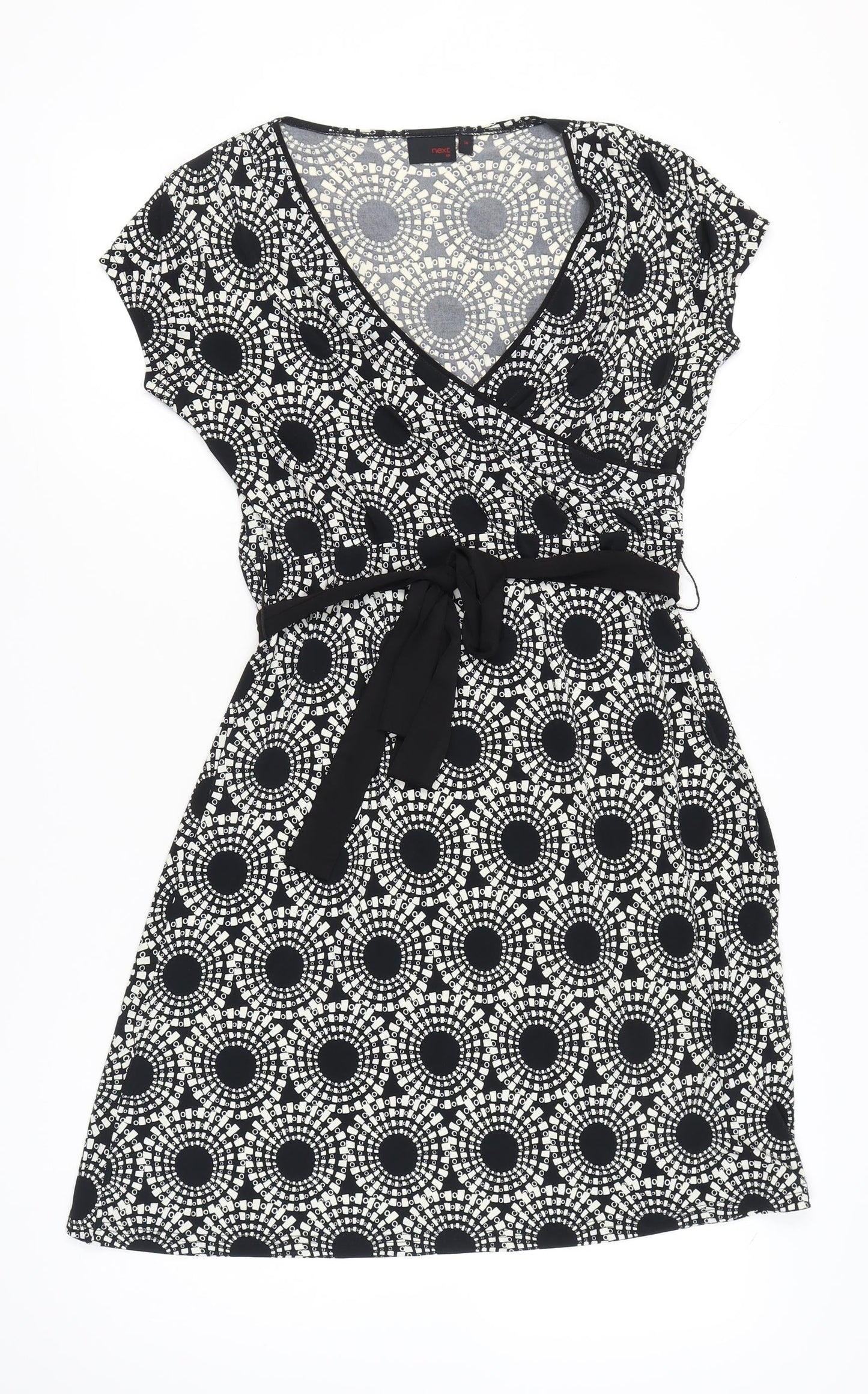 Next Women's Black White Geometric Wrap Dress Size 14