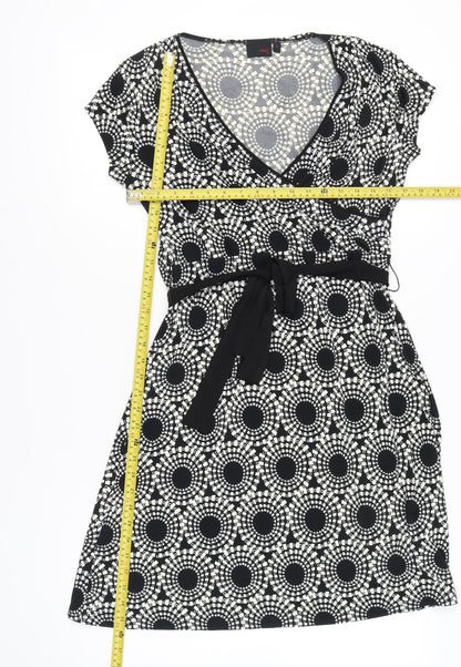 Next Women's Black White Geometric Wrap Dress Size 14