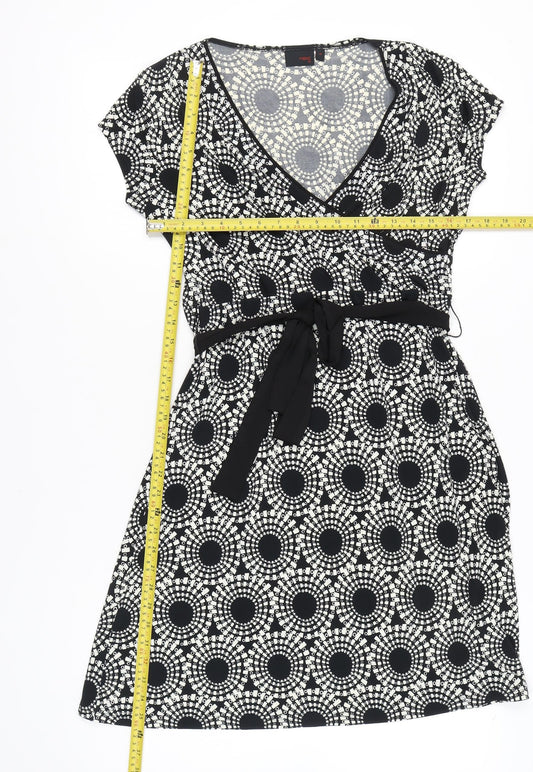Next Women's Black White Geometric Wrap Dress Size 14