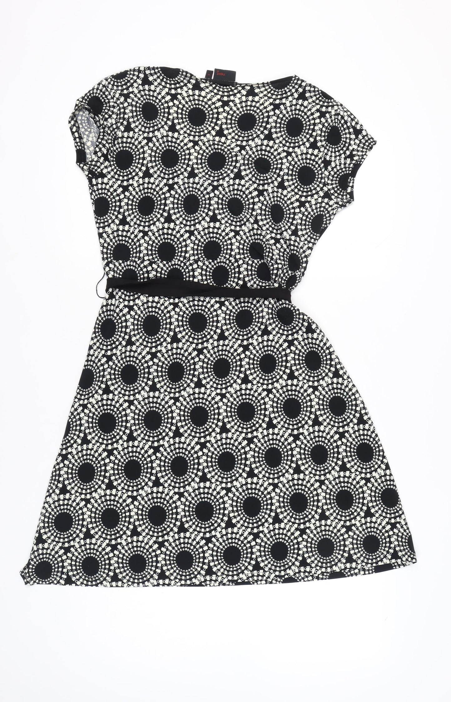 Next Women's Black White Geometric Wrap Dress Size 14
