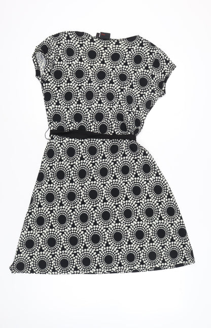 Next Women's Black White Geometric Wrap Dress Size 14