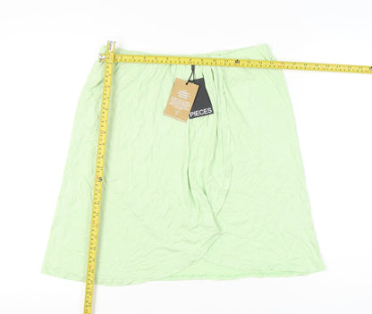Pieces Women Green XL Knee Length Straight Pencil Skirt Viscose