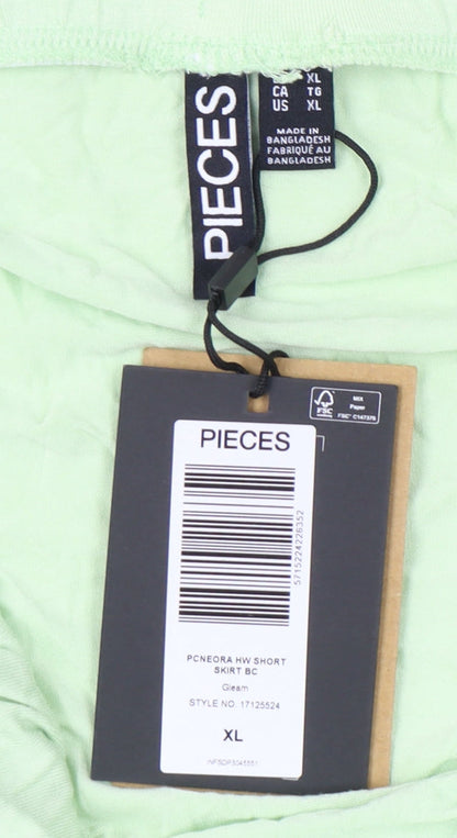 Pieces Women Green XL Knee Length Straight Pencil Skirt Viscose