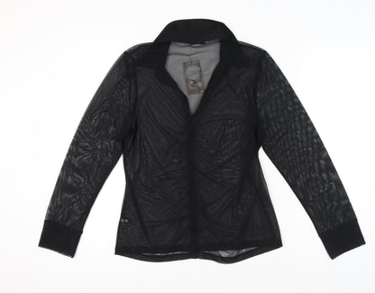 Tu Womens Black Sheer Mesh Blouse Size 14 Long Sleeve Collared