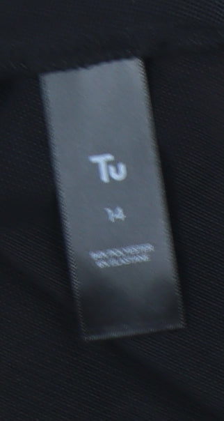 Tu Womens Black Sheer Mesh Blouse Size 14 Long Sleeve Collared