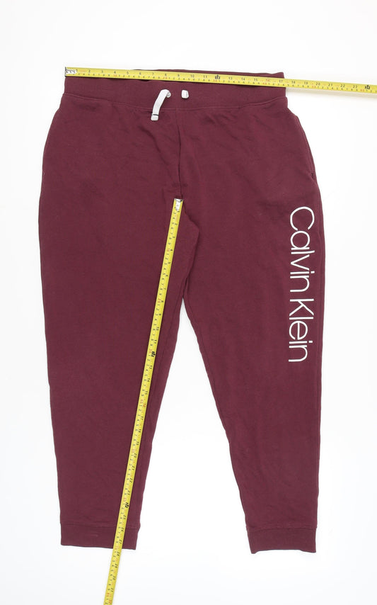 Calvin Klein Womens Red Jogger Trousers XL Cotton Blend