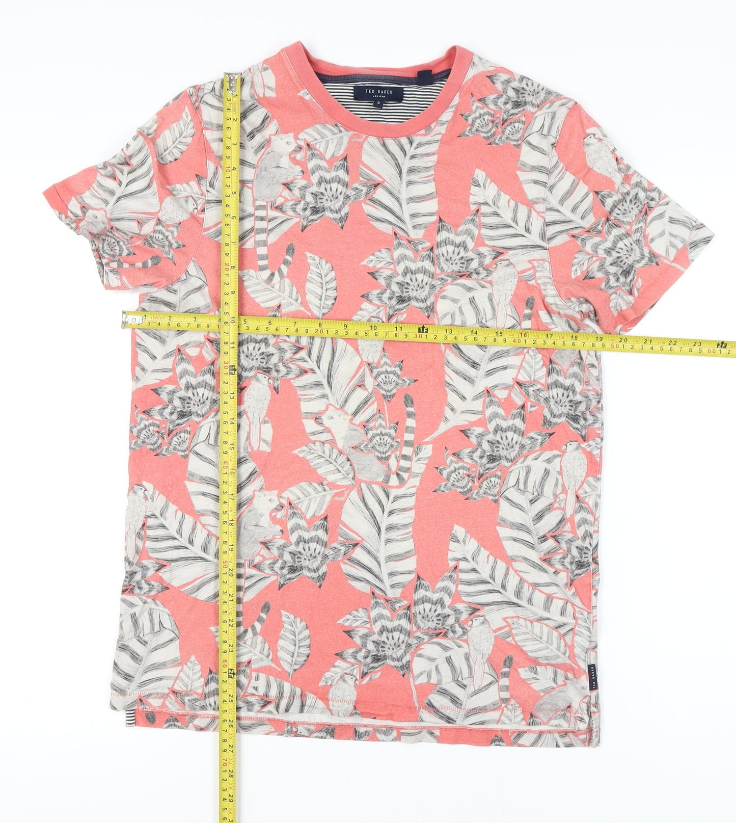 Ted Baker Men’s Orange Floral Print Cotton T-Shirt Size M