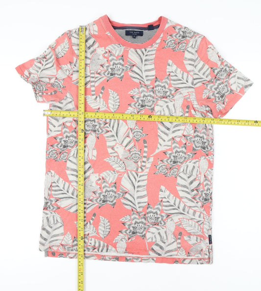 Ted Baker Men’s Orange Floral Print Cotton T-Shirt Size M