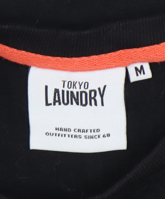 Tokyo Laundry Men’s Black Retro Logo T-Shirt M Crew Neck Cotton