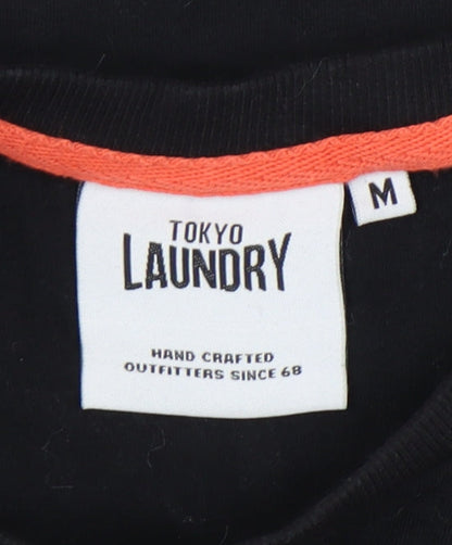 Tokyo Laundry Men’s Black Retro Logo T-Shirt M Crew Neck Cotton