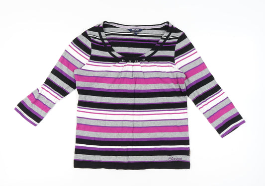 Maine New England Womens Purple Striped Cotton T-Shirt Size 14