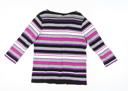 Maine New England Womens Purple Striped Cotton T-Shirt Size 14