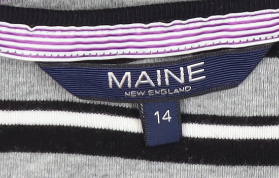 Maine New England Womens Purple Striped Cotton T-Shirt Size 14