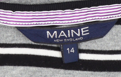 Maine New England Womens Purple Striped Cotton T-Shirt Size 14