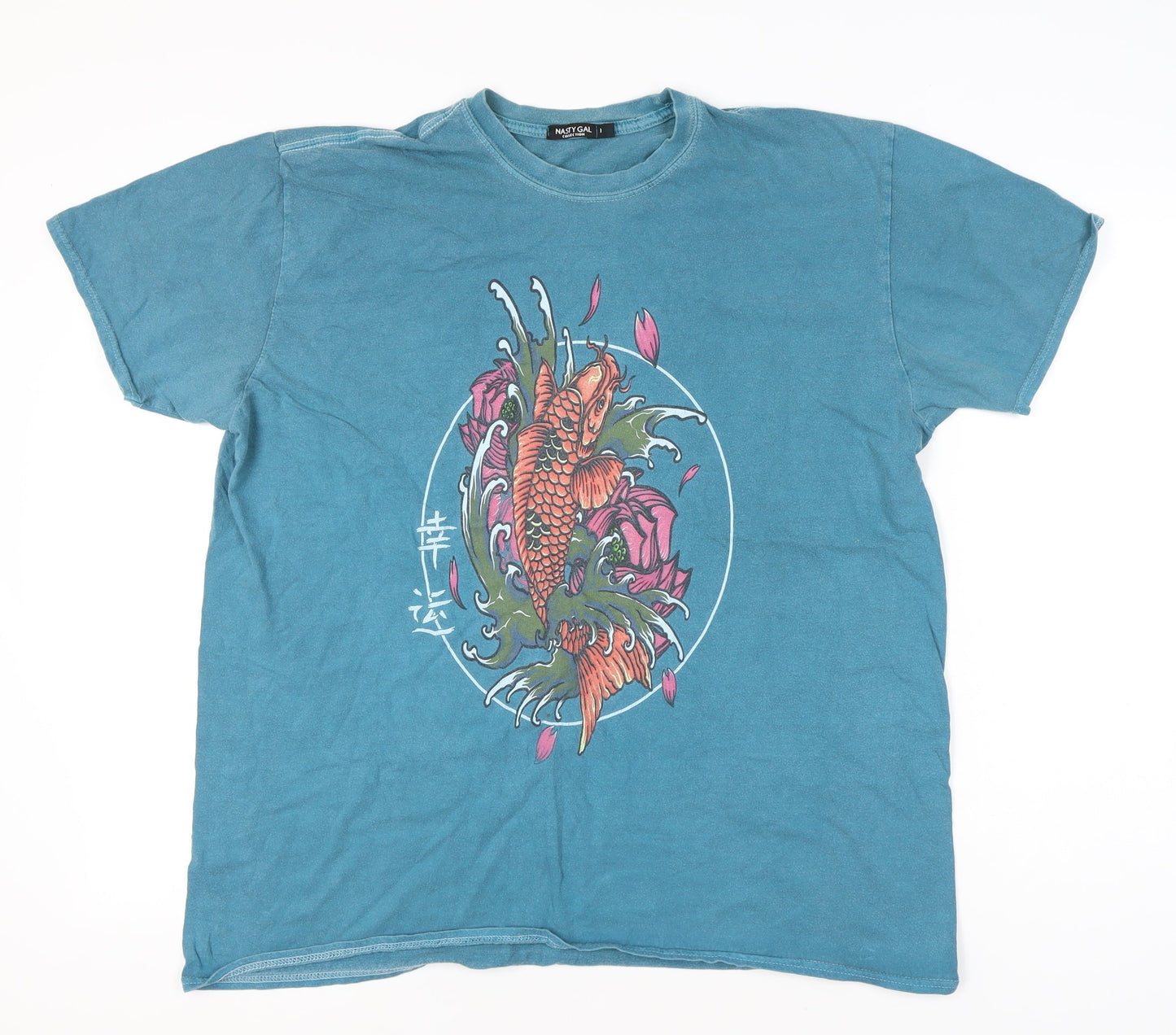 Nasty Gal Womens Blue Graphic Fish Print T-Shirt Size S Casual