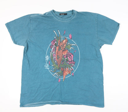 Nasty Gal Womens Blue Graphic Fish Print T-Shirt Size S Casual