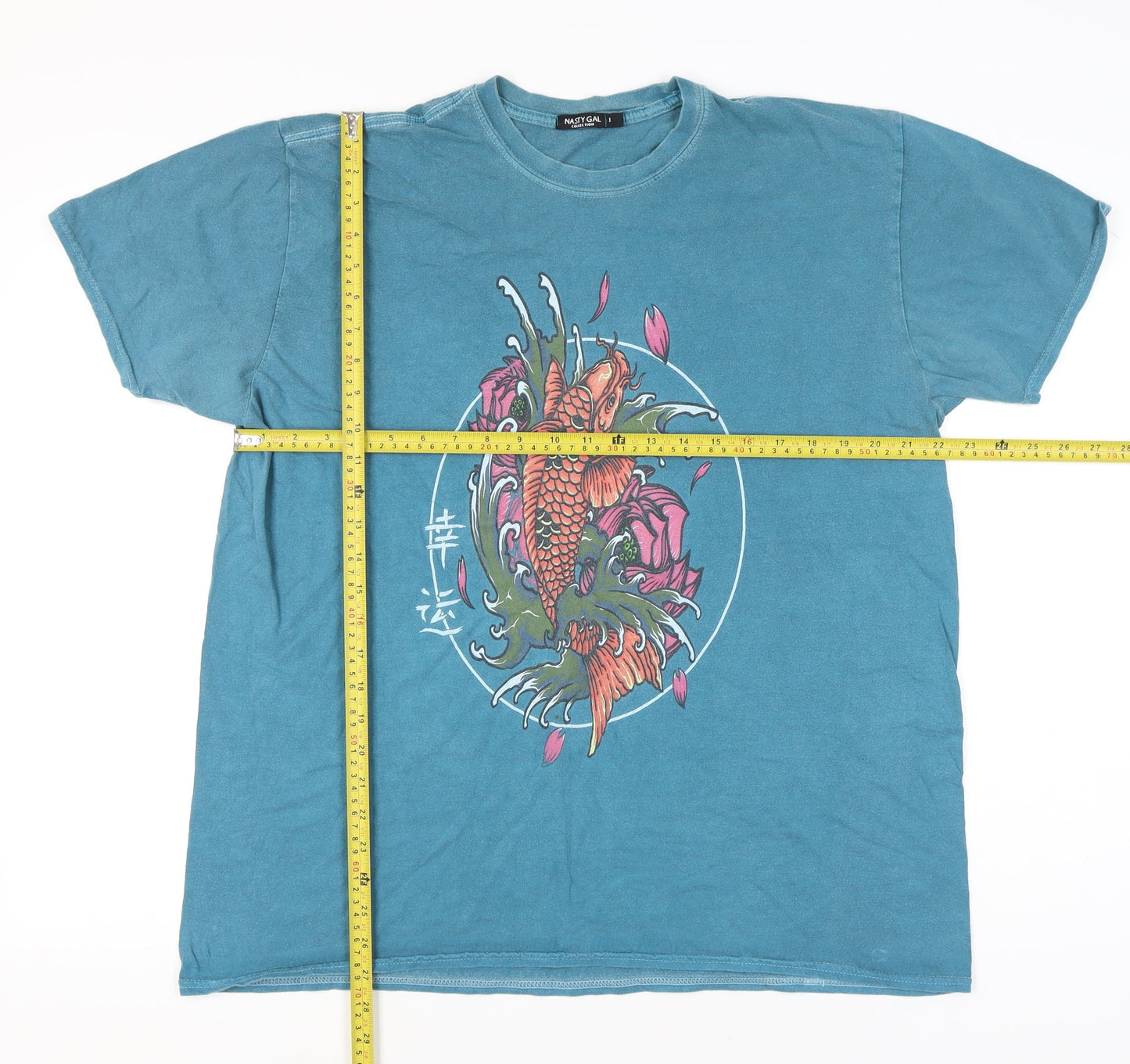 Nasty Gal Womens Blue Graphic Fish Print T-Shirt Size S Casual