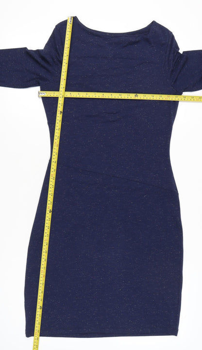 White Stuff Women's Blue Sheath Knee Length Dress UK 10 3/4 Sleeve