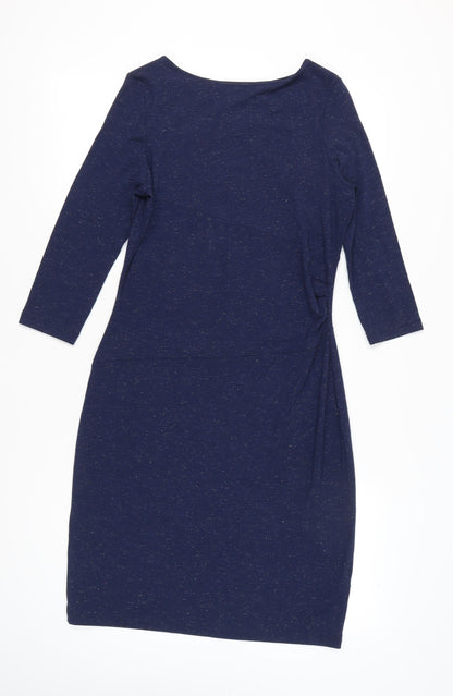 White Stuff Women's Blue Sheath Knee Length Dress UK 10 3/4 Sleeve