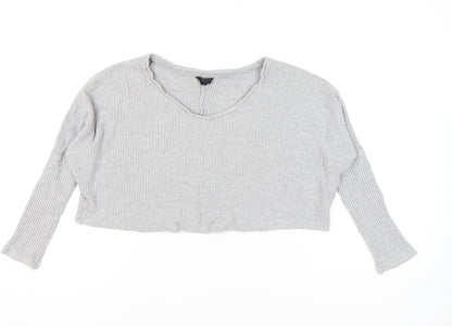 Womens UK Size 4 Topshop Grey Cropped T-Shirt