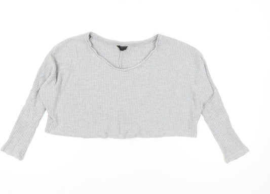 Womens UK Size 4 Topshop Grey Cropped T-Shirt