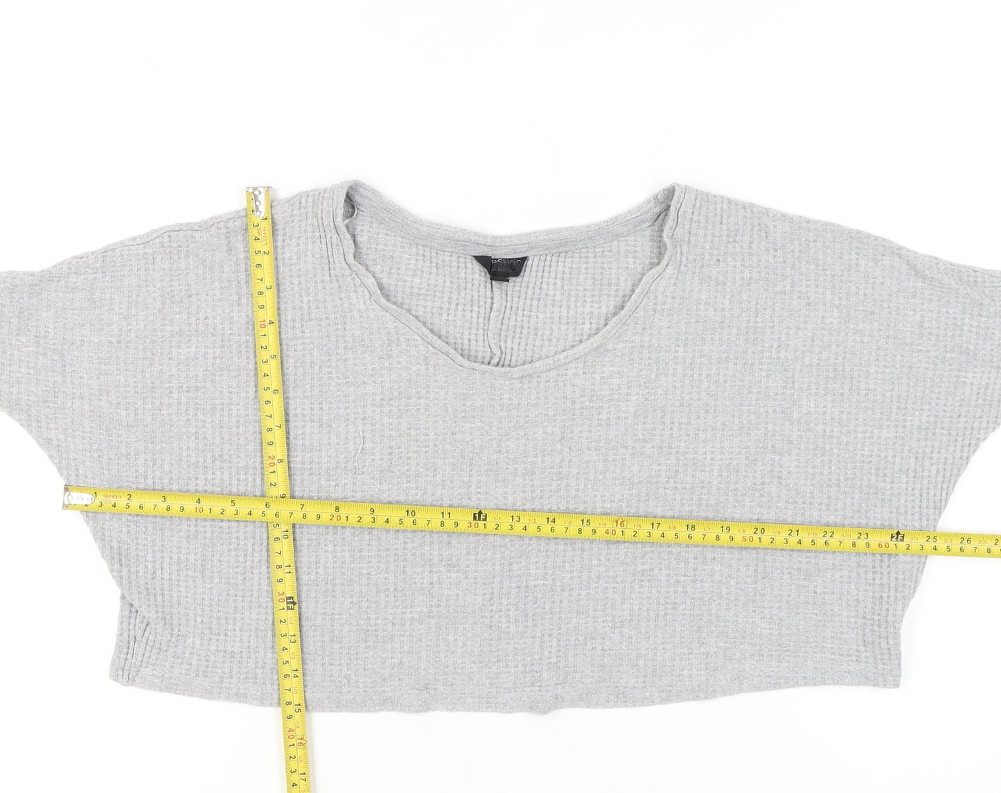 Womens UK Size 4 Topshop Grey Cropped T-Shirt